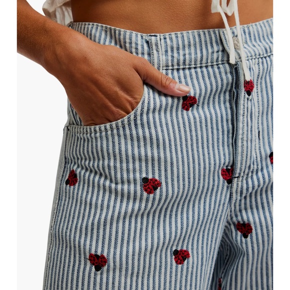 Free People Bugged Out Railroad Stripe Straight Leg Jeans - Picture 4 of 6